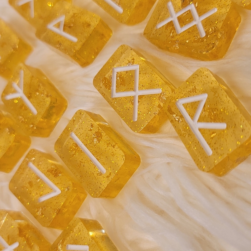 Runes divination gold flakes and sparkle